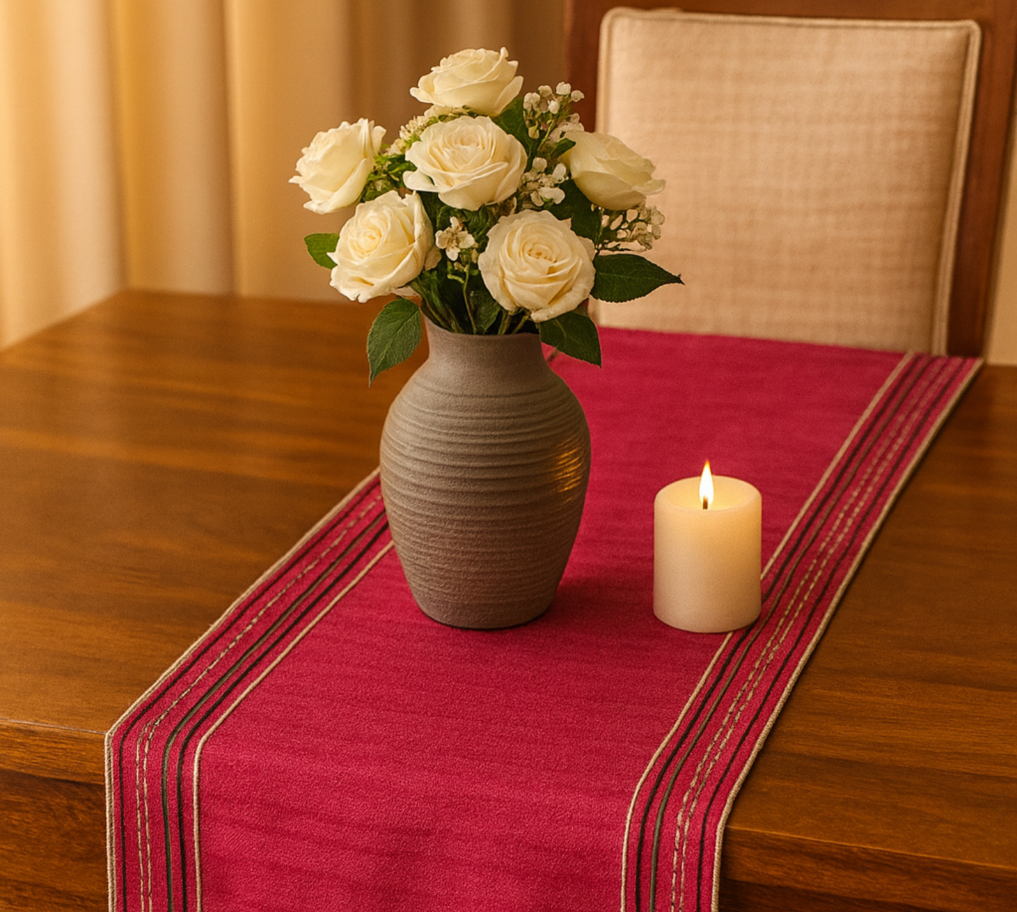 Striped Embroidered Fuchsia Runner