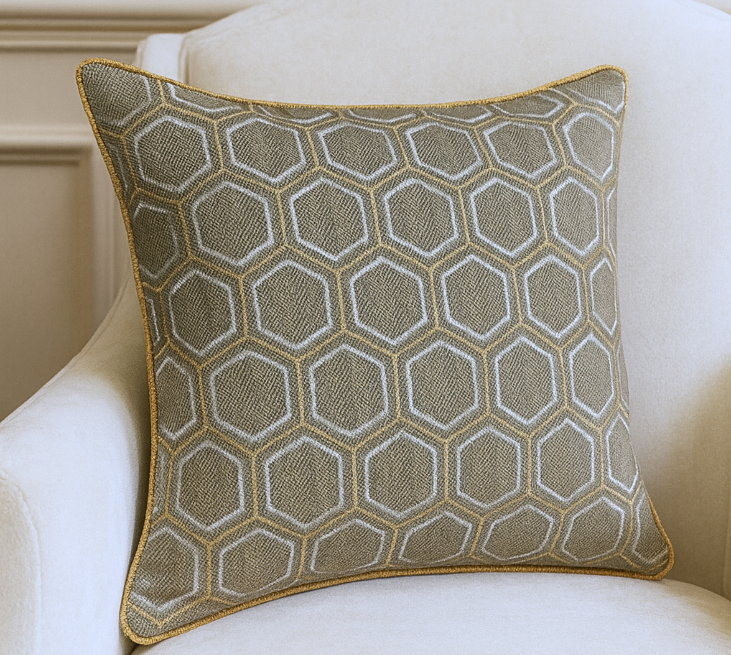 Hexagonal Web silk embroidered cushion cover