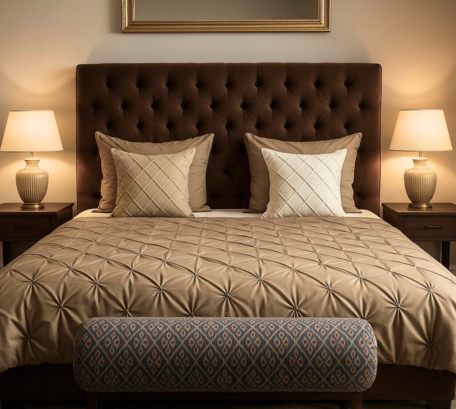 Brown cotton pinch pleat duvet cover