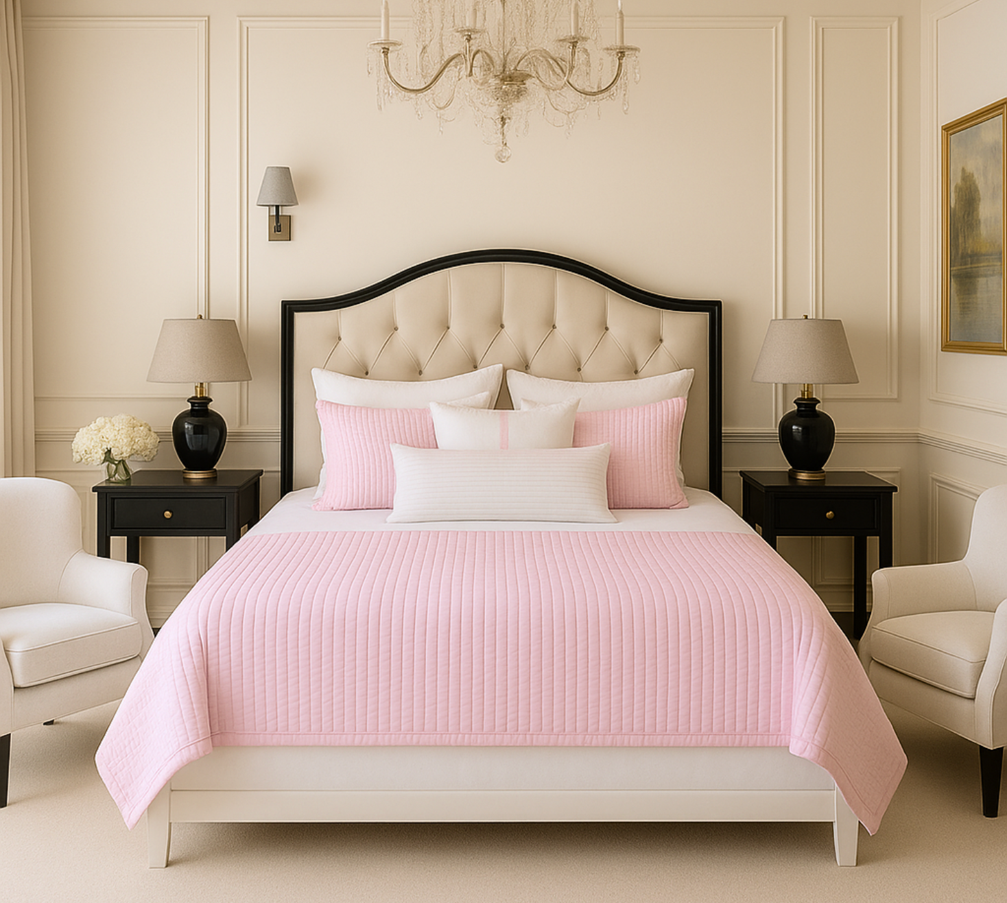 The Oyster pink Charm Vertical Patterned Quilted Bedspread