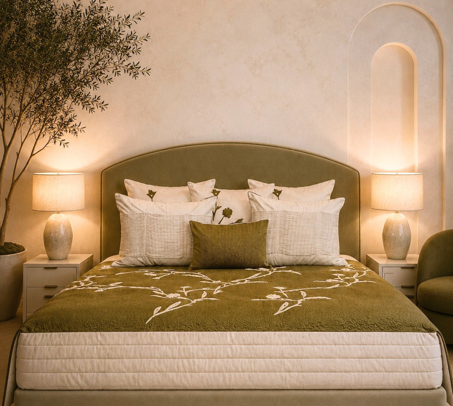 Olive Fern Suite Quilted Bedspread