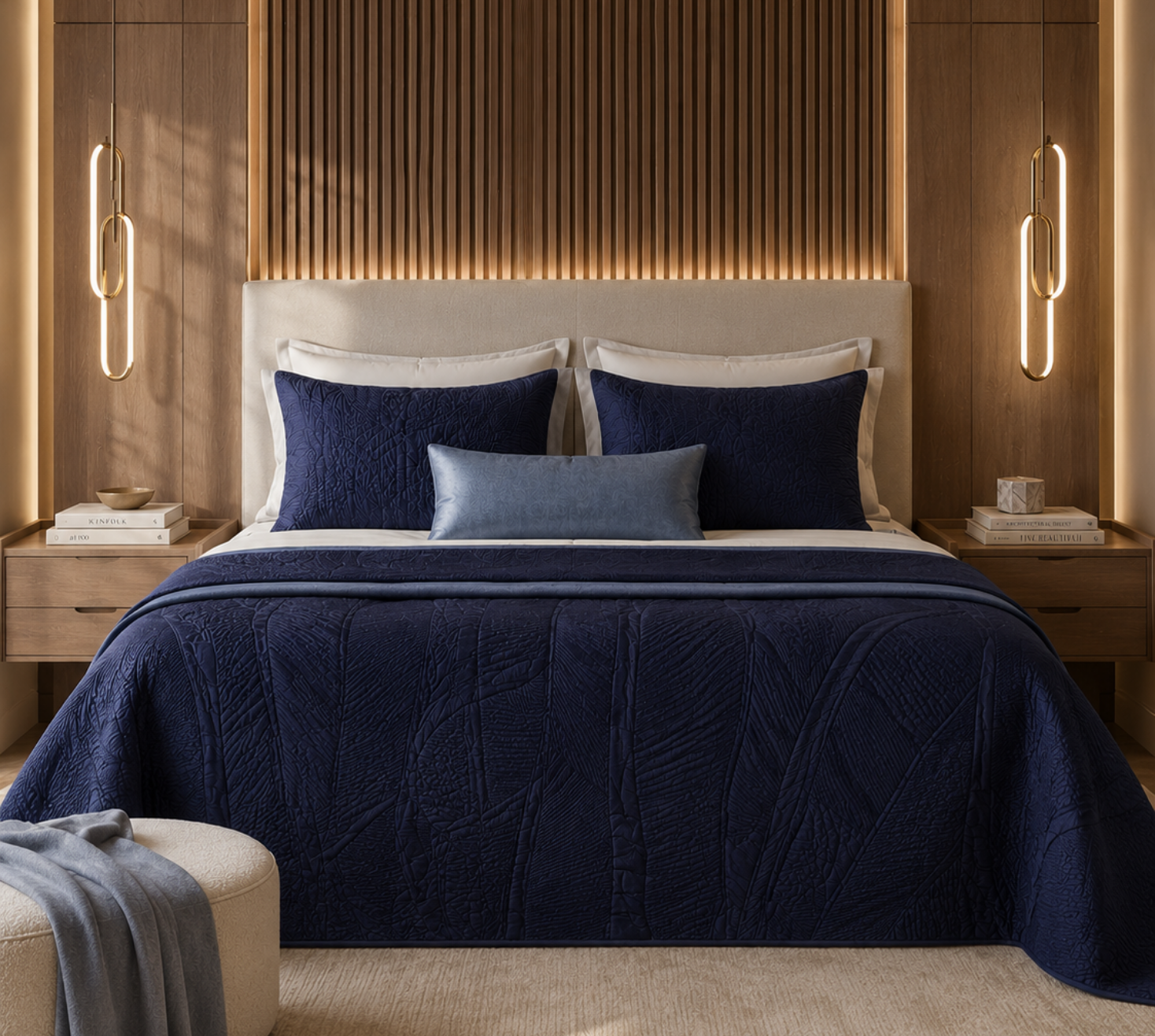 The Nocturnal dense quilted bedspread and bed runner