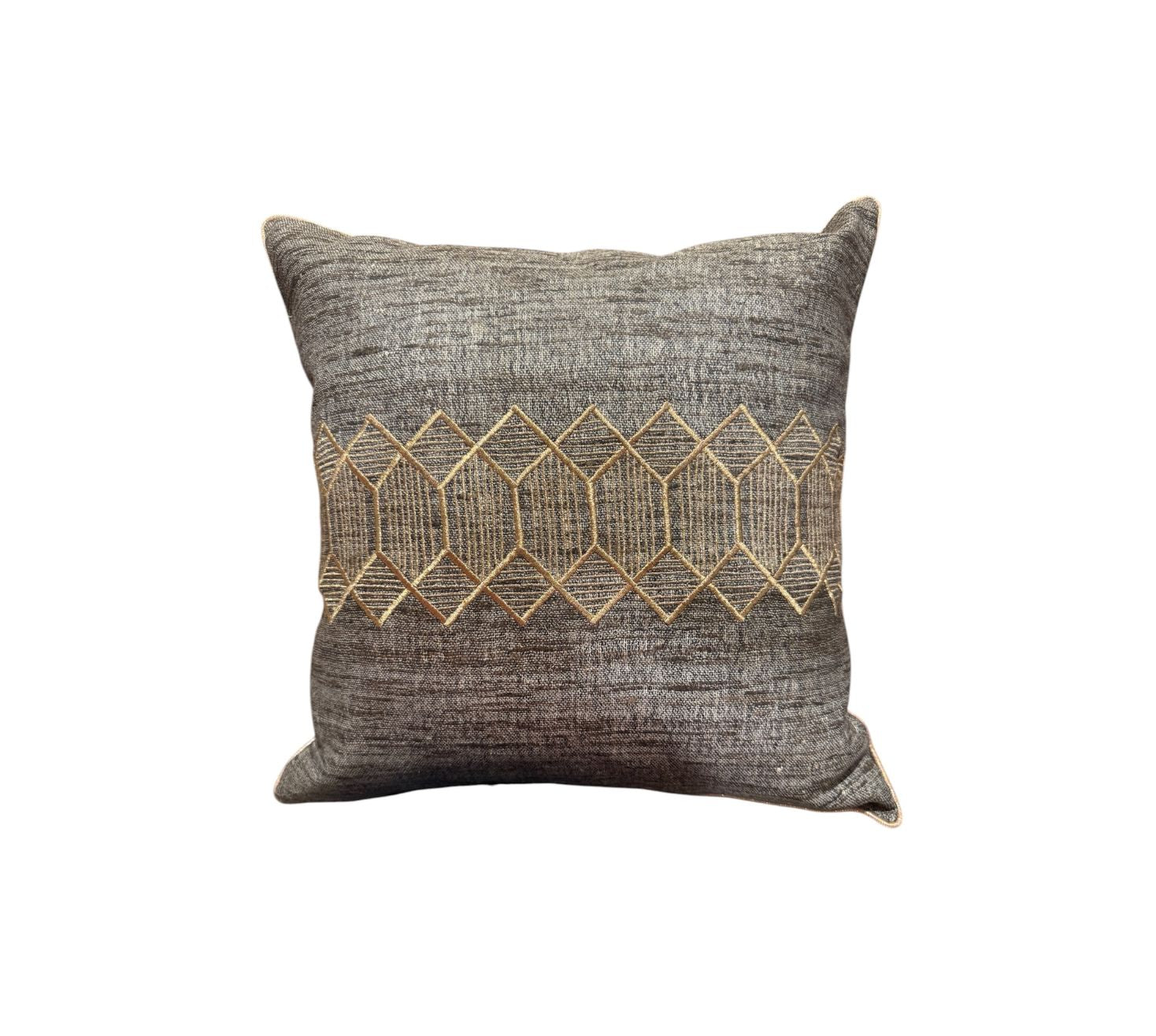 Copper Zari centre embroidery on Khadi cushion cover