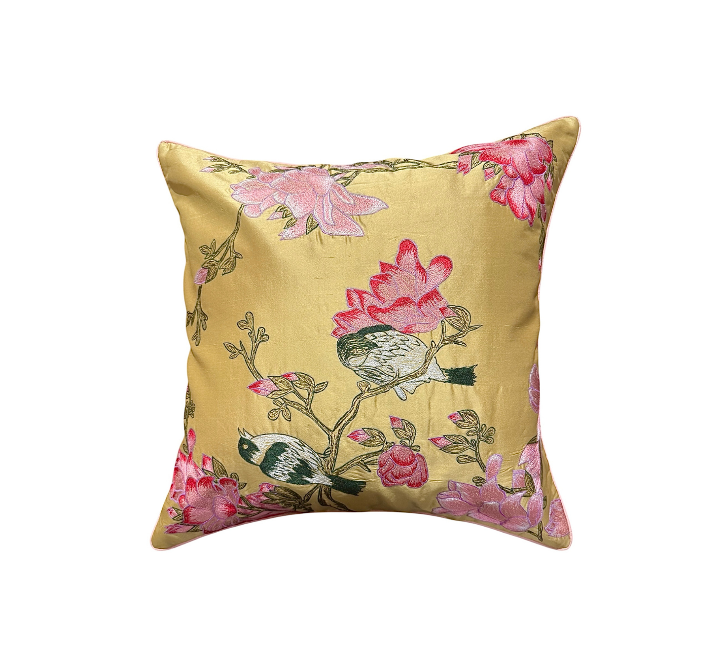 Birdsong perch silk cushion cover